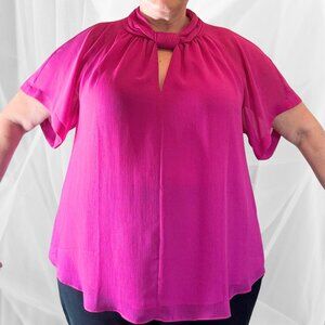 Rachel Rachel Roy Fuchsia Pleated Mock-Neck Blouse – Size 2X